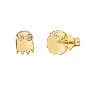 New Gold Plated Pac-Man and Ghost Stud Earrings